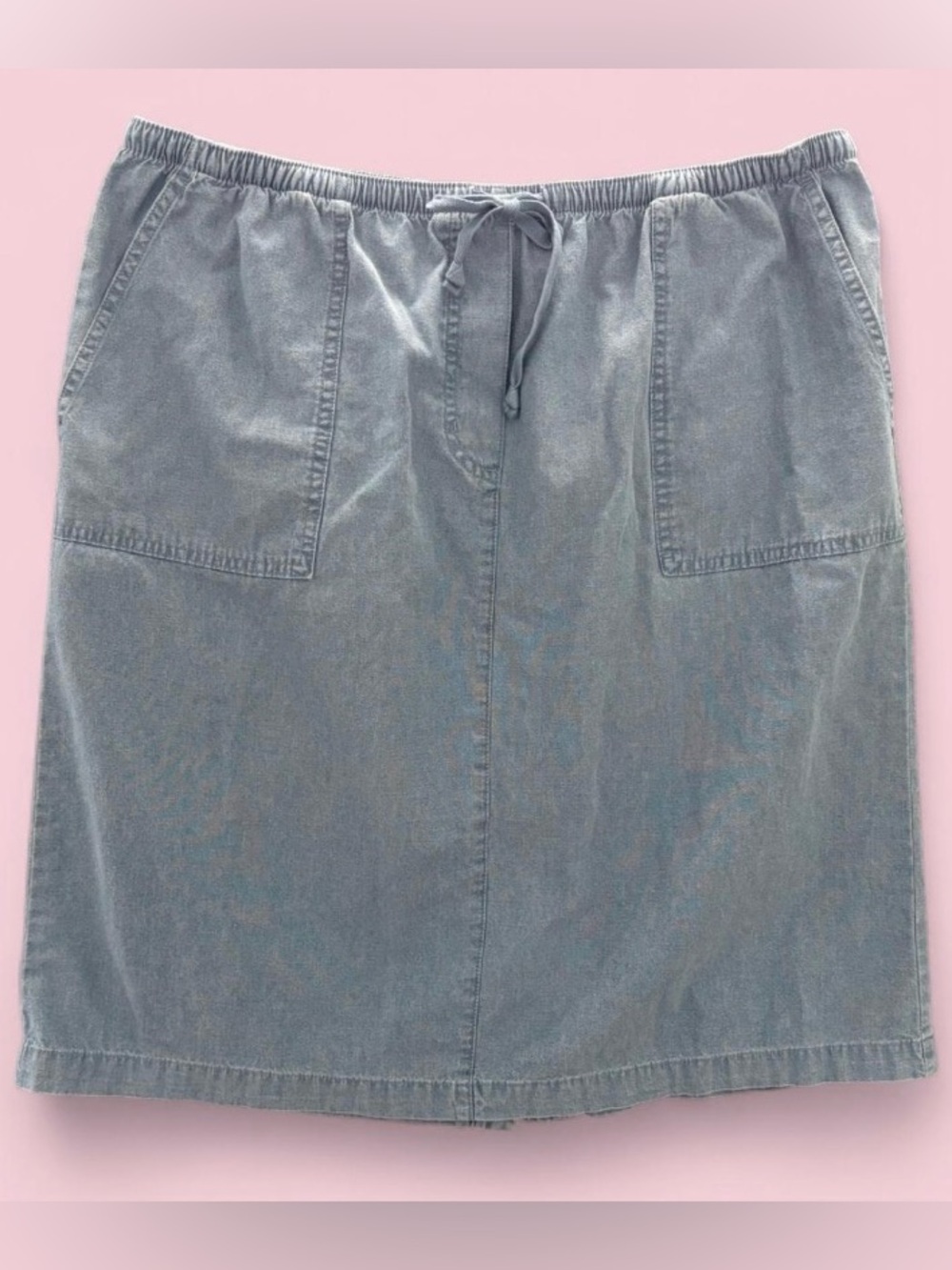 LL Bean Women’s Petite Large Blue Cotton Chambray Drawstring Waist Skirt